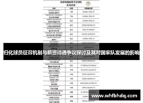 归化球员征召机制与薪资待遇争议探讨及其对国家队发展的影响 归化球员征召机制与薪资待遇争议探讨及其对国家队发展的影响